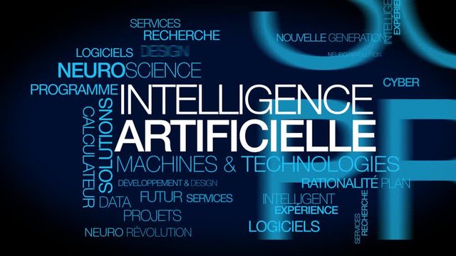 Intelligence Artificielle nuage de mots texte animation tag cloud cyber science machines