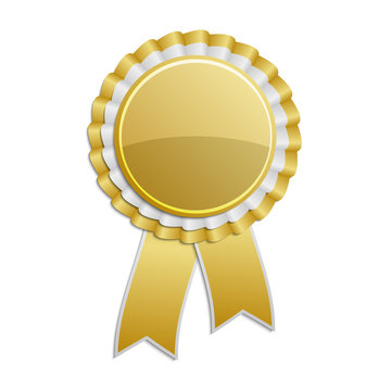 Gold award rosette with ribbon