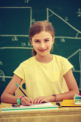 Back to school - young schoolgirl in the classroom