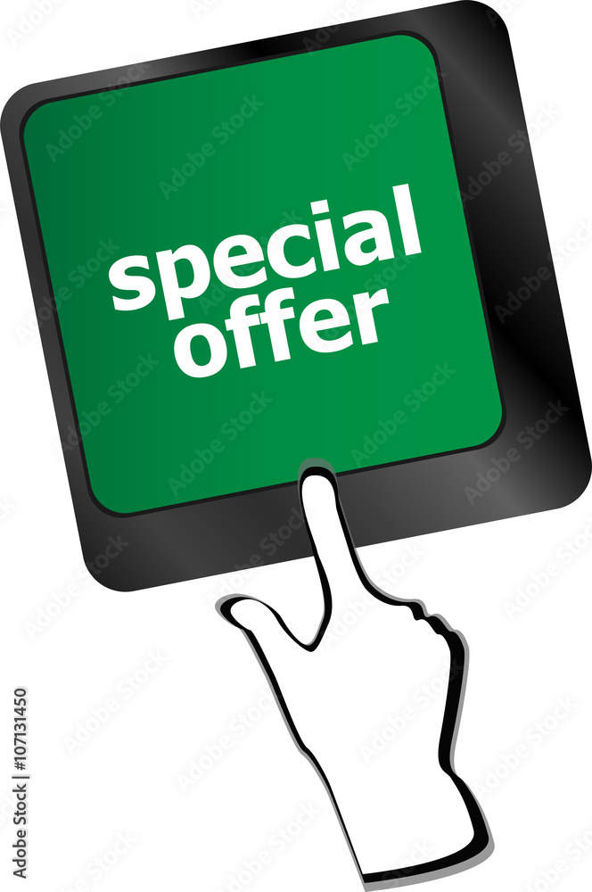 Poster special offer button on computer keyboard keys