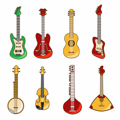 Vector icons with acoustic and electric guitar