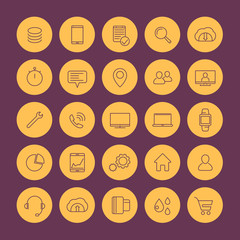 25 business, commerce, shopping, finance thin line icons, commerce, shopping symbols, round isolated icons, vector illustration