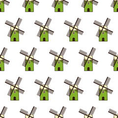 Pattern with green windmills