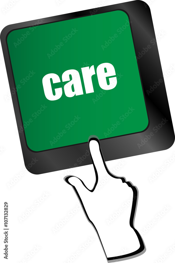 Aufkleber care concept with key on computer keyboard keys, social concept