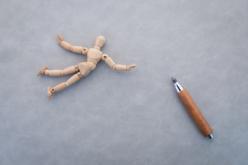 Concept of competition with wooden figure walking with rope