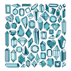 Vector hand drawn modern set of crystals