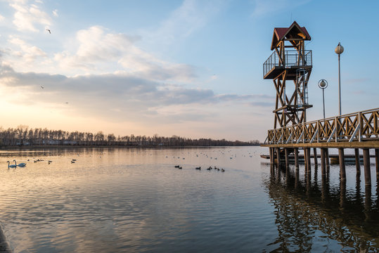 Pier on Pogoria Lake in Dabrowa Gornicza