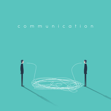 Business communication concept illustration with tangled lines. Businessmen having conversation symbol. Sign of misunderstanding or communicating breakdown.