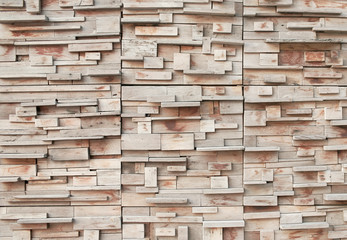 Wooden blocks stacked as wall,vintage color toned.