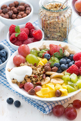 healthy breakfast - berries, fresh fruit and cereal on the plate