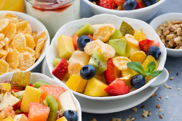 healthy breakfast with fresh fruit salad, closeup