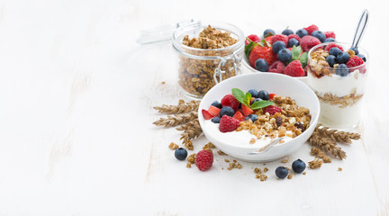healthy breakfast with natural yogurt, muesli and berries 