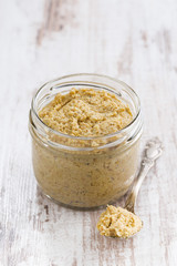 homemade mustard in a glass jar