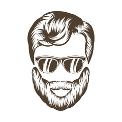 Hipster man hair and beard. Hand drawn vector illustration 