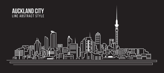 Naklejka premium Cityscape Budynek Grafika liniowa Projekt ilustracji wektorowych - miasto Auckland