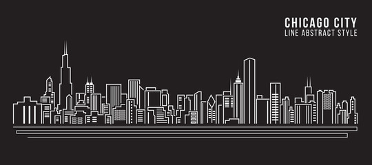 Cityscape Building Line art Vector Illustration design - Chicago city - obrazy, fototapety, plakaty