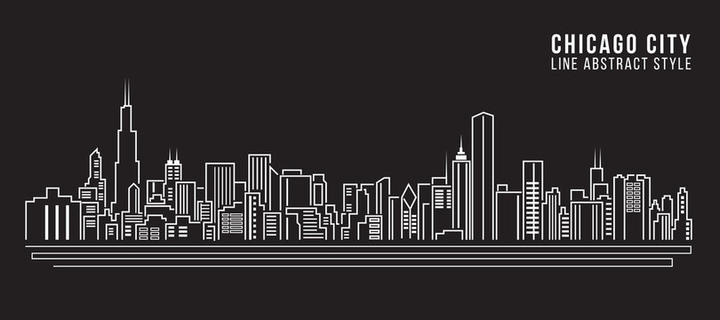Cityscape Building Line art Vector Illustration design - Chicago city