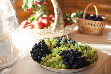 a beautifully designed delicious fresh fruits in the baskets  on