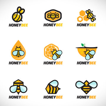 Honey bee logo vector set art design