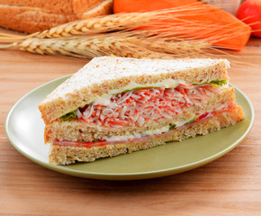 Crab, pork ham sandwiches