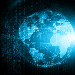 Best Internet Concept of global business. Globe, glowing lines on technological background. Electronics, Wi-Fi, rays, symbols Internet, television, mobile and satellite communications