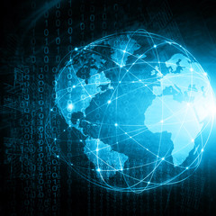 Best Internet Concept of global business. Globe, glowing lines on technological background. Electronics, Wi-Fi, rays, symbols Internet, television, mobile and satellite communications