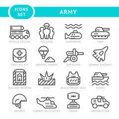 Set line icons of army