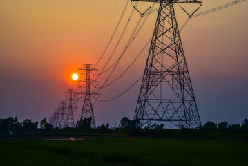 sunset over High voltage pole