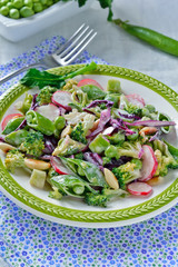 Chopped Salad with Broccoli, Sugar Snap Peas, Radishes, Red Cabbage, Almonds