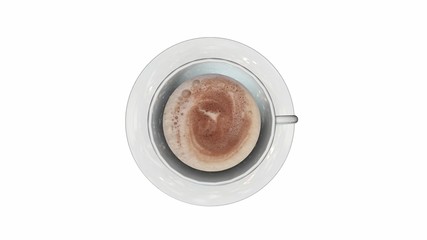 Top view of a cup of coffee isolate on white 