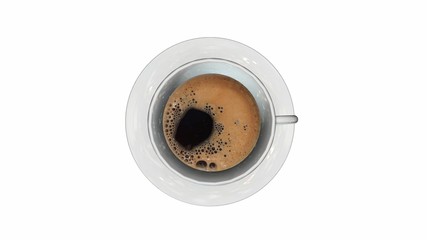 Top view of a cup of coffee isolate on white 