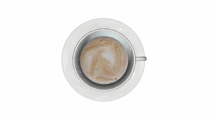 Top view of a cup of coffee isolate on white 