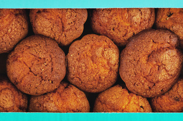 Muffins in a blue box view from above