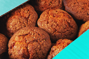 Muffins in a blue box view from above