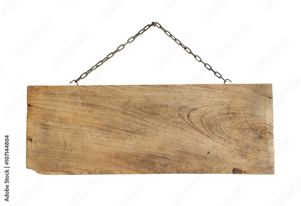 Wall mural wooden sign hanging isolated on white background