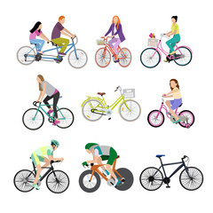 People on bicycles, white background. - 107144826
