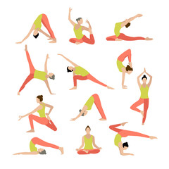 Vector yoga illustration. Yoga set. Women yoga.  - 107144853
