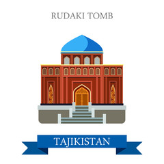 Rudaki Poet Tomb Tajikistan vector flat attraction sightseeing