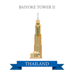 Baiyoke Tower II Bangkok Thailand vector flat attraction travel