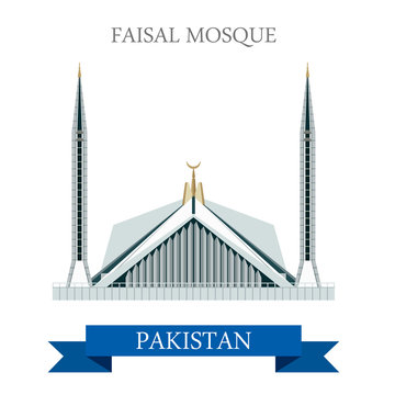 Faisal Mosque Islamabad Pakistan vector flat attraction travel