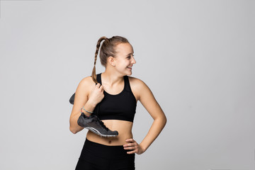 Young caucasian track and field athlete portraits at studio