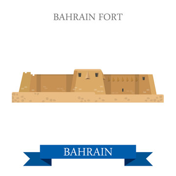 Bahrain Fort landmarks vector flat attraction travel