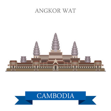 Angkor Wat temple complex Cambodiaflat vector attraction travel