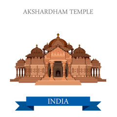 Akshardham Hindu Temple New Dehli India vector flat attraction