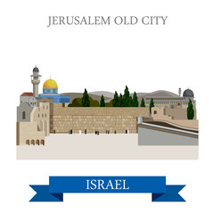 Fototapeta premium Jerusalem Old City in Israel vector flat attraction landmarks
