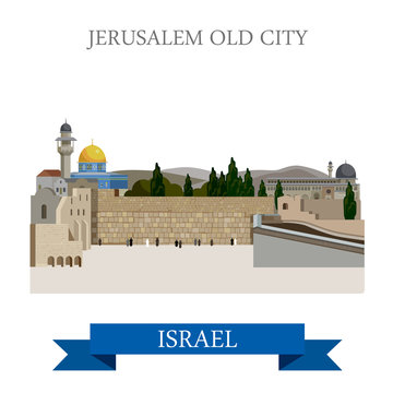 Jerusalem Old City in Israel vector flat attraction landmarks