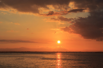 landscape of sea and beautiful sky with a sunset ; Songkhla Thailand