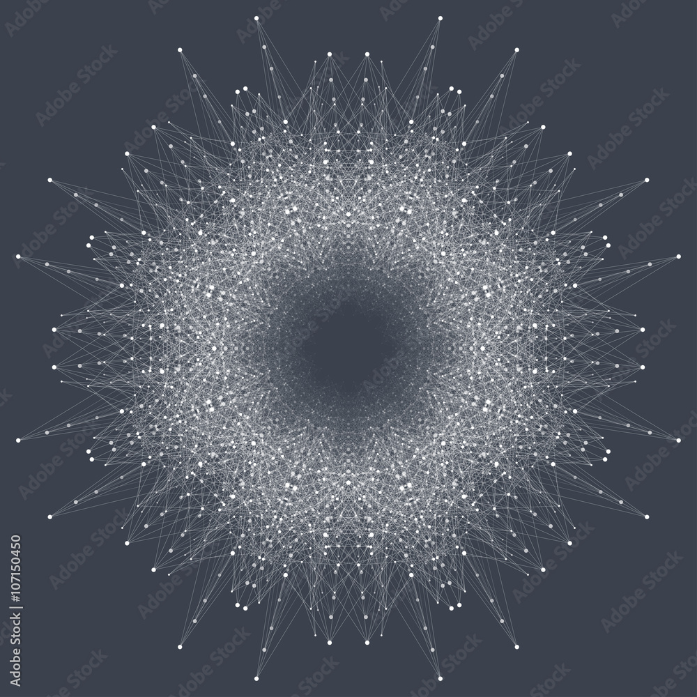 Poster Geometric abstract round form with connected line and dots. Graphic composition for your design. Vector illustration
