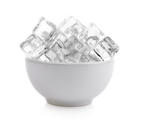 ice cubes in the bowl on white background