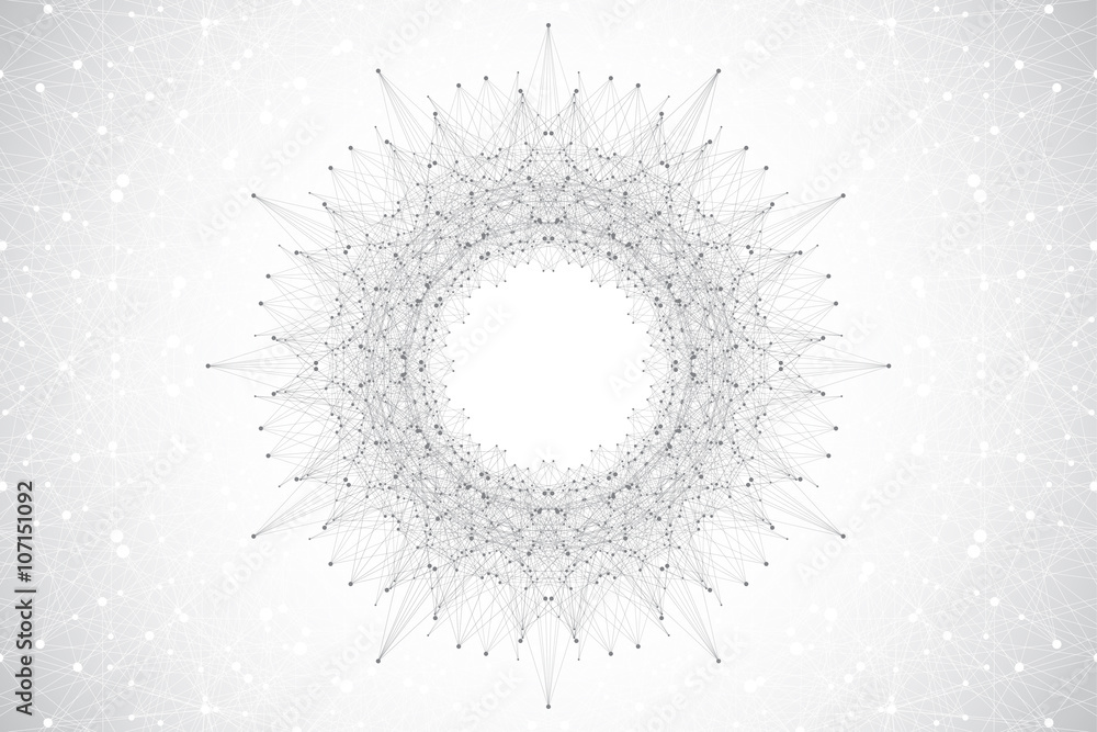 Poster Geometric abstract round form with connected line and dots. Graphic composition for your design. Vector illustration